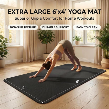 Large Yoga Mat 6'X 4'（72”X 48”）—1/4" &1/3" Extra Wide Exercise Mat 183Cm X 122Cm Large Exercise Mat Big Home Yoga Mat Pilates Mat,Non Slip,Thick,Tpe Workout Mat,For Women & Men, Yoga, Pilates, Gym and Floor Workouts Pilates