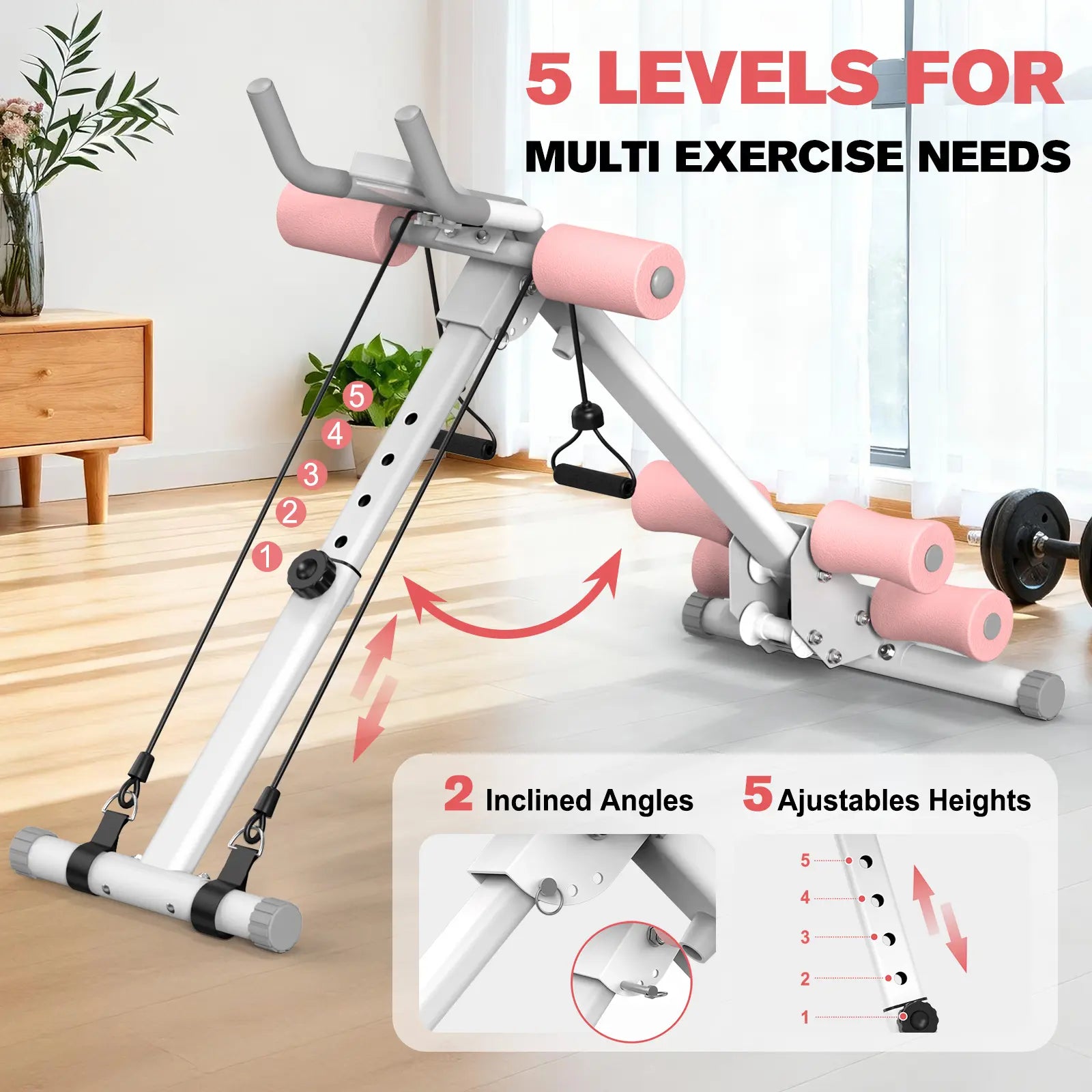 RELIFE REBUILD YOUR LIFE Abs Workout Machine, Pink Foldable Exercise Equipment, Alloy Steel Abdominal Cruncher with 2 Incline Levels for at Home Workouts, Home Gym, at Home Gym Equipment Tiktokshopbacktoschool