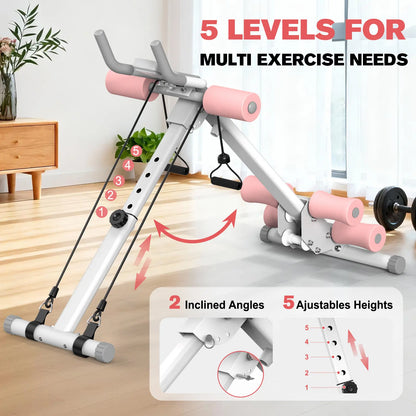 RELIFE REBUILD YOUR LIFE Abs Workout Machine, Pink Foldable Exercise Equipment, Alloy Steel Abdominal Cruncher with 2 Incline Levels for at Home Workouts, Home Gym, at Home Gym Equipment Tiktokshopbacktoschool