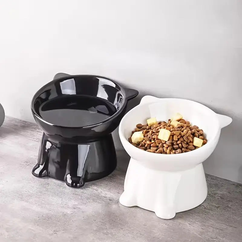 2-Piece Set /Pure Elevated Pet Feeding Bowls, Anti-Vomit Design, Protects Neck & Spine, Non-Slip Base, Durable Plastic, Suitable for Cats & Small Dogs