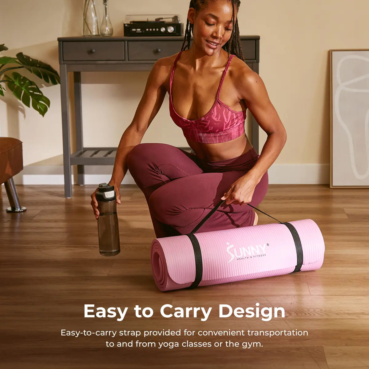 SUNNY 0.5" Thick Yoga Mat Home Gym Workout Fitness 74" X 24" Lightweight Portable Roll up Exercise Mat Non-Slip Textured Cushion Durable Tear Resistant Sweat and Water Resistant for Yoga Pilates Stretching Meditation Indoor and Outdoor Use