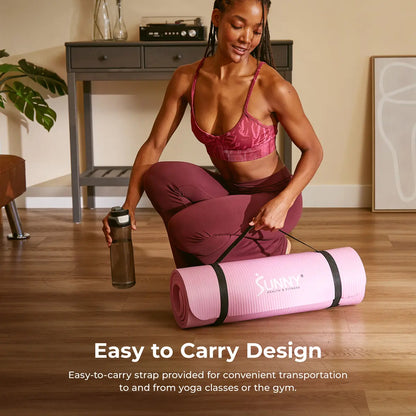 SUNNY 0.5" Thick Yoga Mat Home Gym Workout Fitness 74" X 24" Lightweight Portable Roll up Exercise Mat Non-Slip Textured Cushion Durable Tear Resistant Sweat and Water Resistant for Yoga Pilates Stretching Meditation Indoor and Outdoor Use