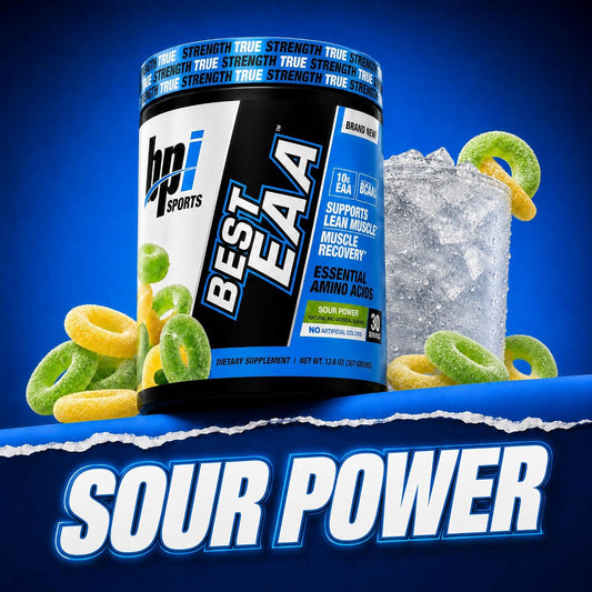 Essential Amino Acids EAA Powder - Pre, Intra & Post Workout Drink - BCAA Powder for Men & Women, EAA + BCAA + Hydration. Advanced Formula with 10G of EAA. (Sour Power)