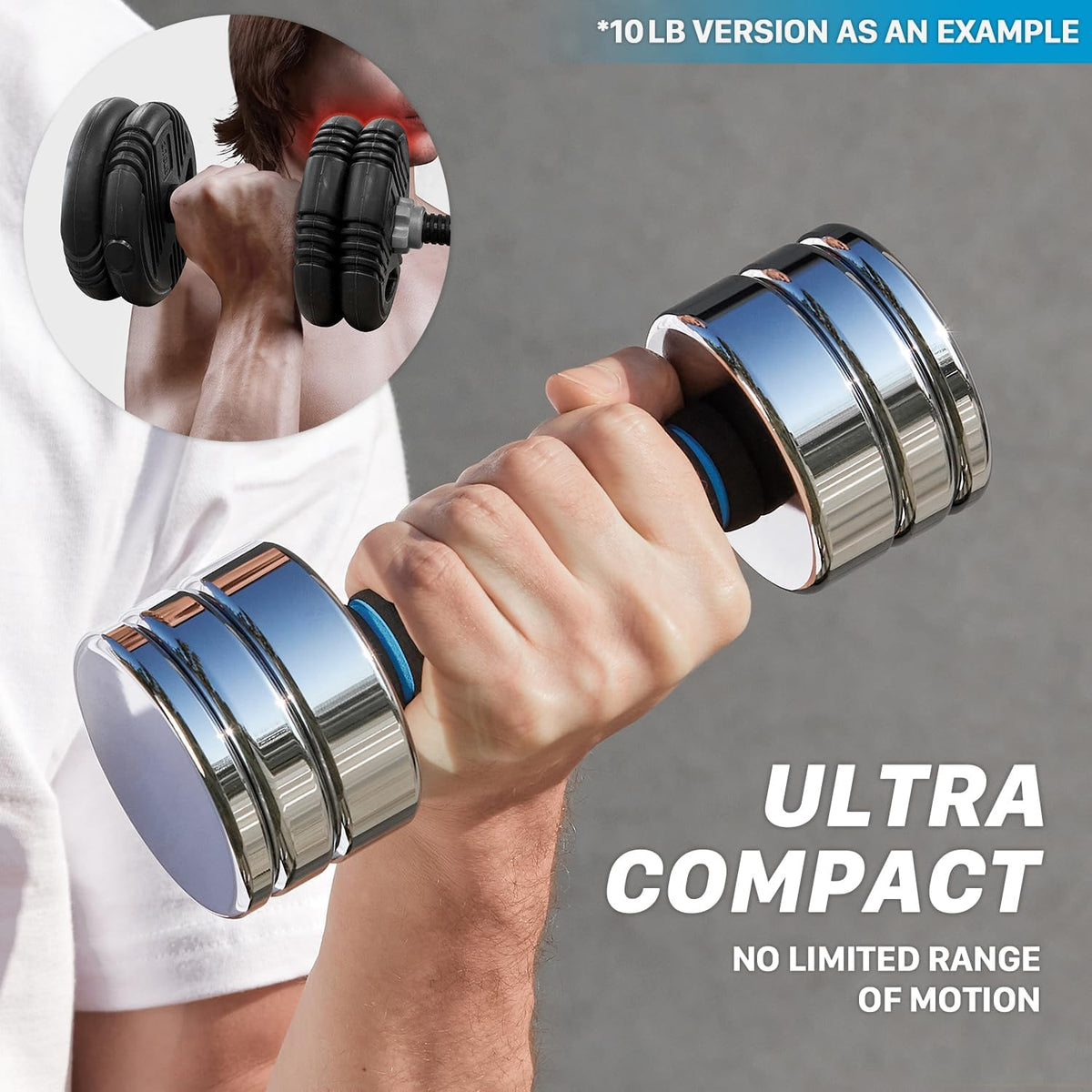 Steel Dumbbells Ultracompact & Adjustable Chrome Dumbbell