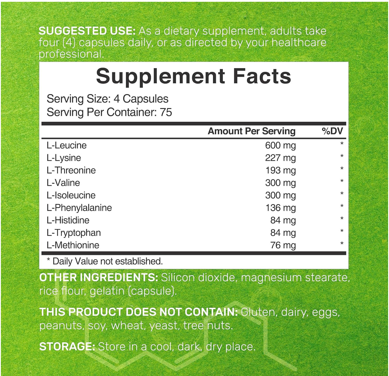Essential Amino Acids Supplement EAA - 2000Mg All 9 - High Potency 300 Capsules