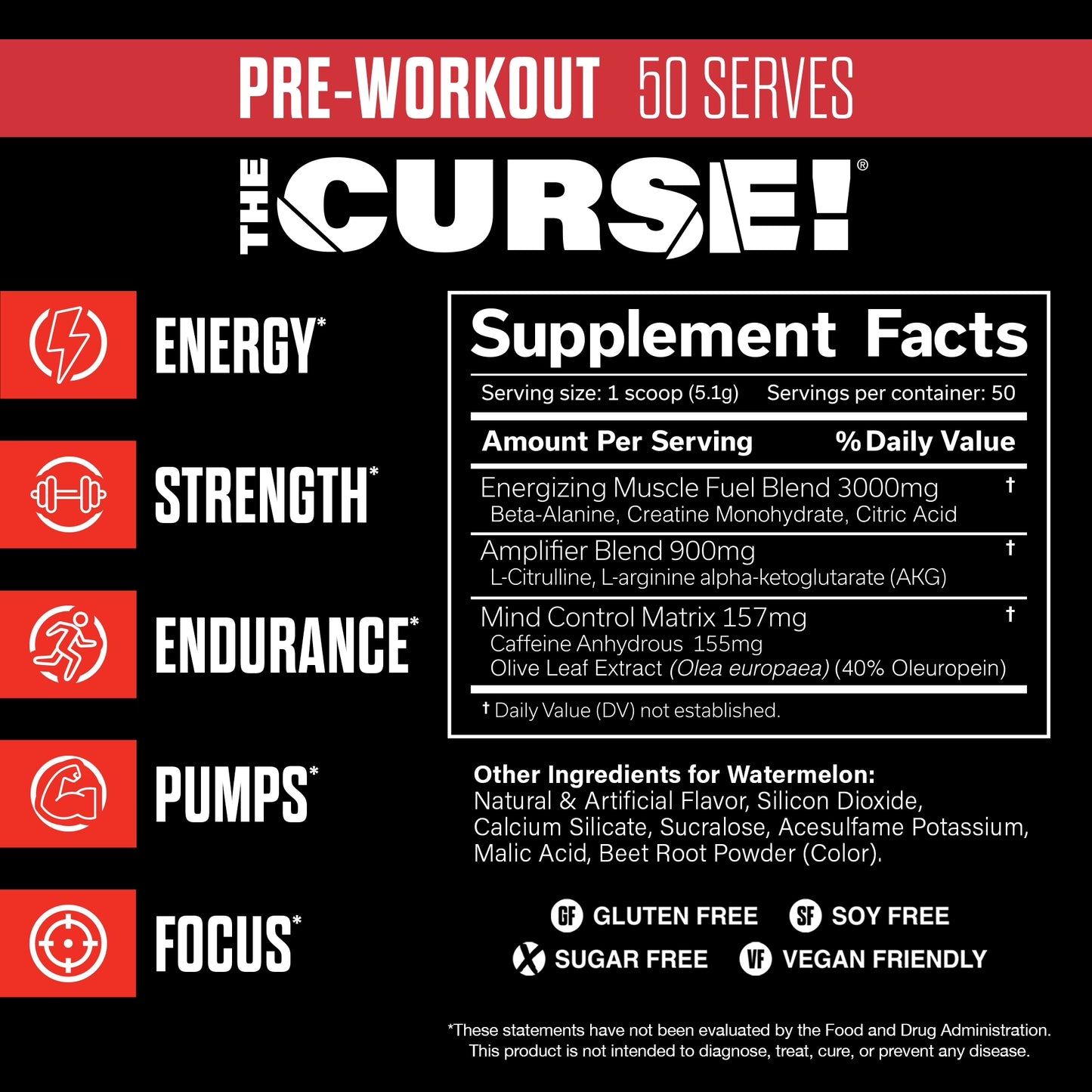JNX Sports® the Curse Pre Workout Powder Watermelon Pre Workout Mix for Energy and Focus, 50 Serves