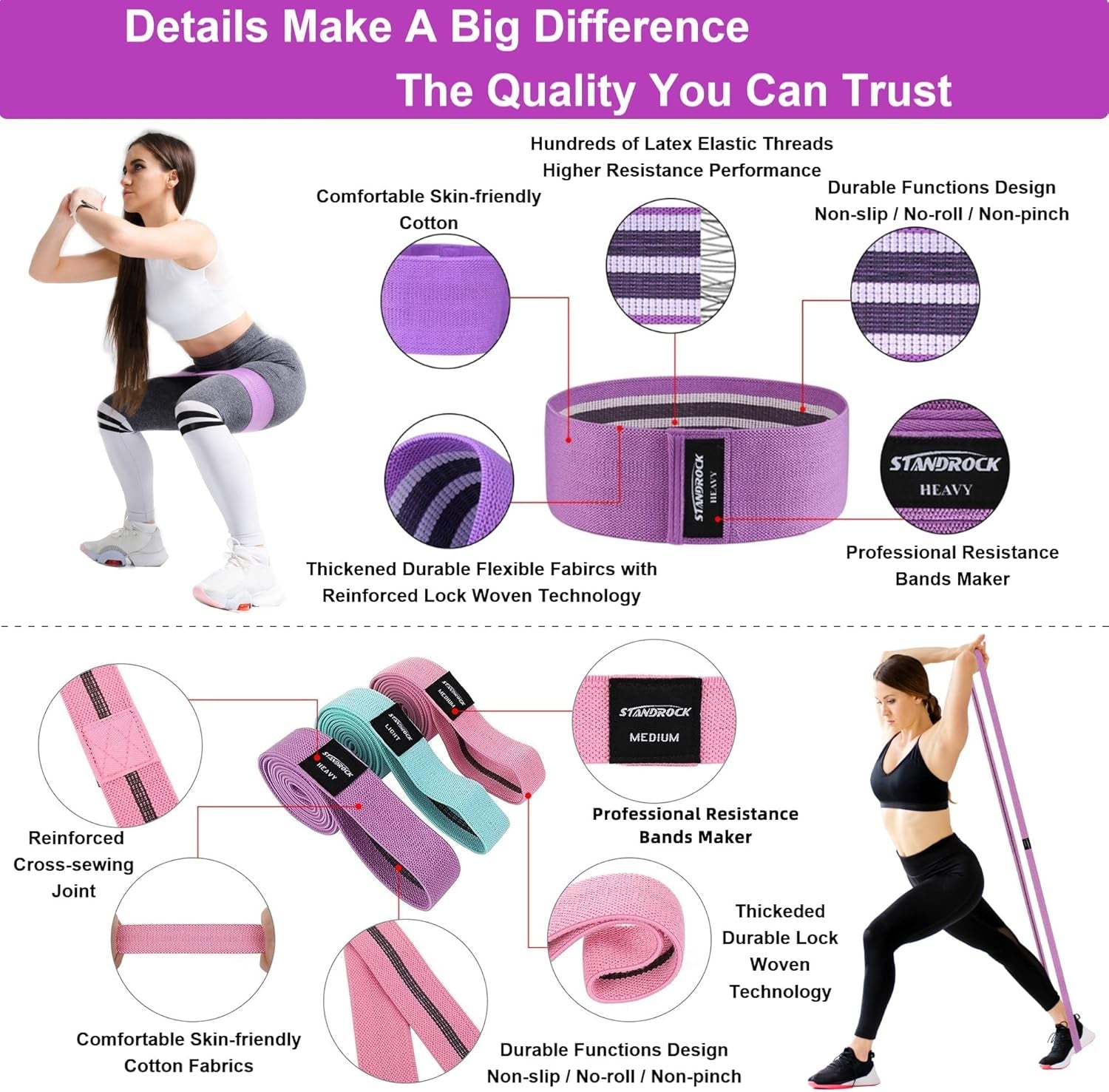 Fabric Resistance Bands for Working Out, 3 and 4 Levels Booty Bands Long Resistance Bands for Women and Men | Elastic Bands for Exercise Bands Resistance Workout Bands Resistance