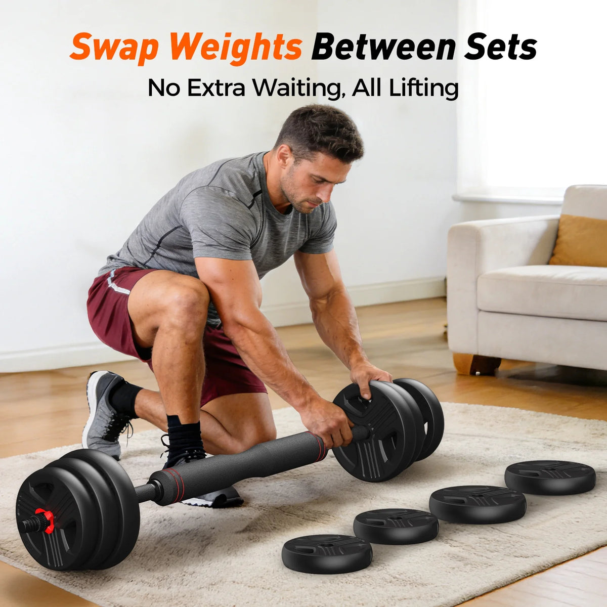 Adjustable Dumbbells, 55Lbs Free Weight Set with Connector, 5 In1 Dumbbells Set as Barbell, Kettlebells, Push up Stand, Fitness Exercises for Home Gym Suitable Men/Women