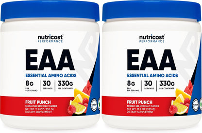 EAA Powder 30 Servings (Fruit Punch) - Essential Amino Acids - Non-Gmo, Gluten Free, Vegetarian Friendly (Pack of 2)