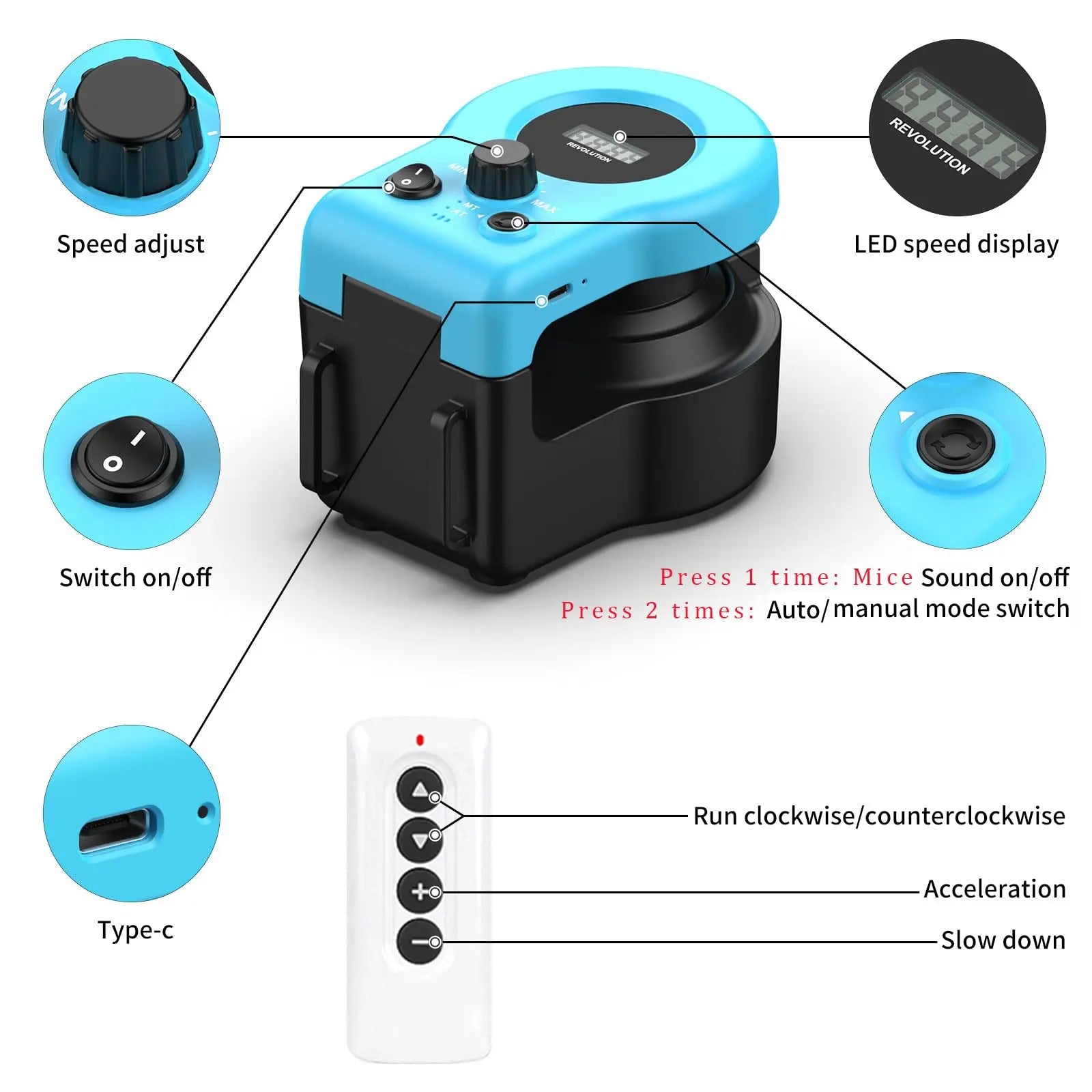 Asfrost Automatic Hands-Free Cat Teaser Toy - Interactive Indoor Cat Accessory with Remote, Auto Function, Feather Clip, DIY String, Moving Mouse Lure, USB-C Rechargeable for Bored Kittens Bore