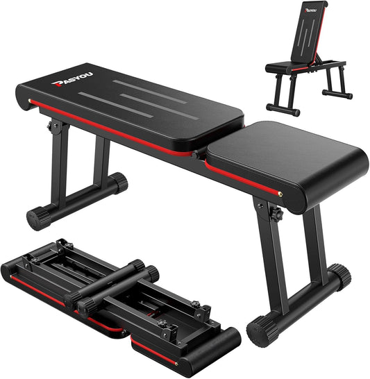Adjustable Weight Bench, 660LB Capacity Foldable Workout Bench, Incline Flat Bench Press for Home Gym, Dual-Frame Strength Training Bench, No Assembly Required, Wider Seat