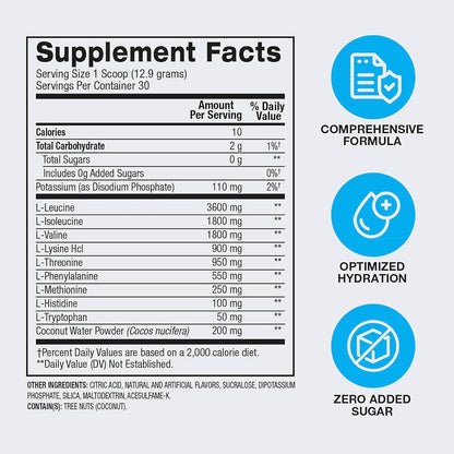 Essential Amino Acids EAA Powder - Pre, Intra & Post Workout Drink - BCAA Powder for Men & Women, EAA + BCAA + Hydration, Advanced Formula with 10G of EAA. (Lemon Berry)