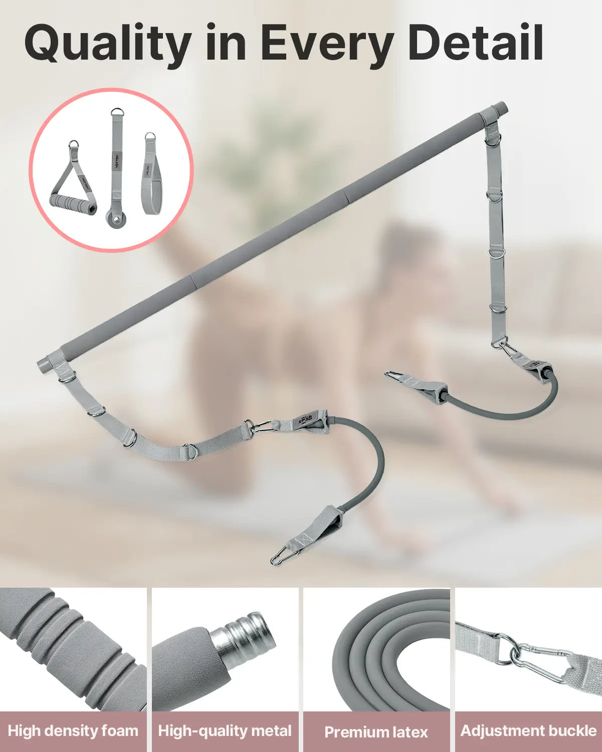 YOTTOY Pilates Bar Kit with Resistance Bands - 3-Bar Pilates Workout Equipment for Legs, Hips, Waist & Arms Workout, Portable Home Gym Exercise Equipment for Women & Men