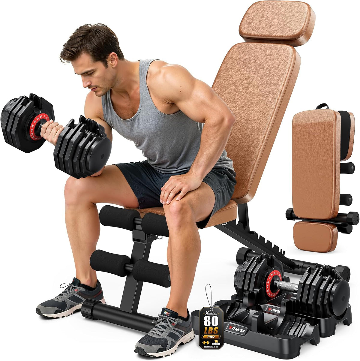 Workout Bench, 10 Backrests Adjustable Weight Bench with Extended Headrest, 800LBS Foldable Weight Bench for Home Gym, Incline Decline Flat Bench Compact for Small Space Training