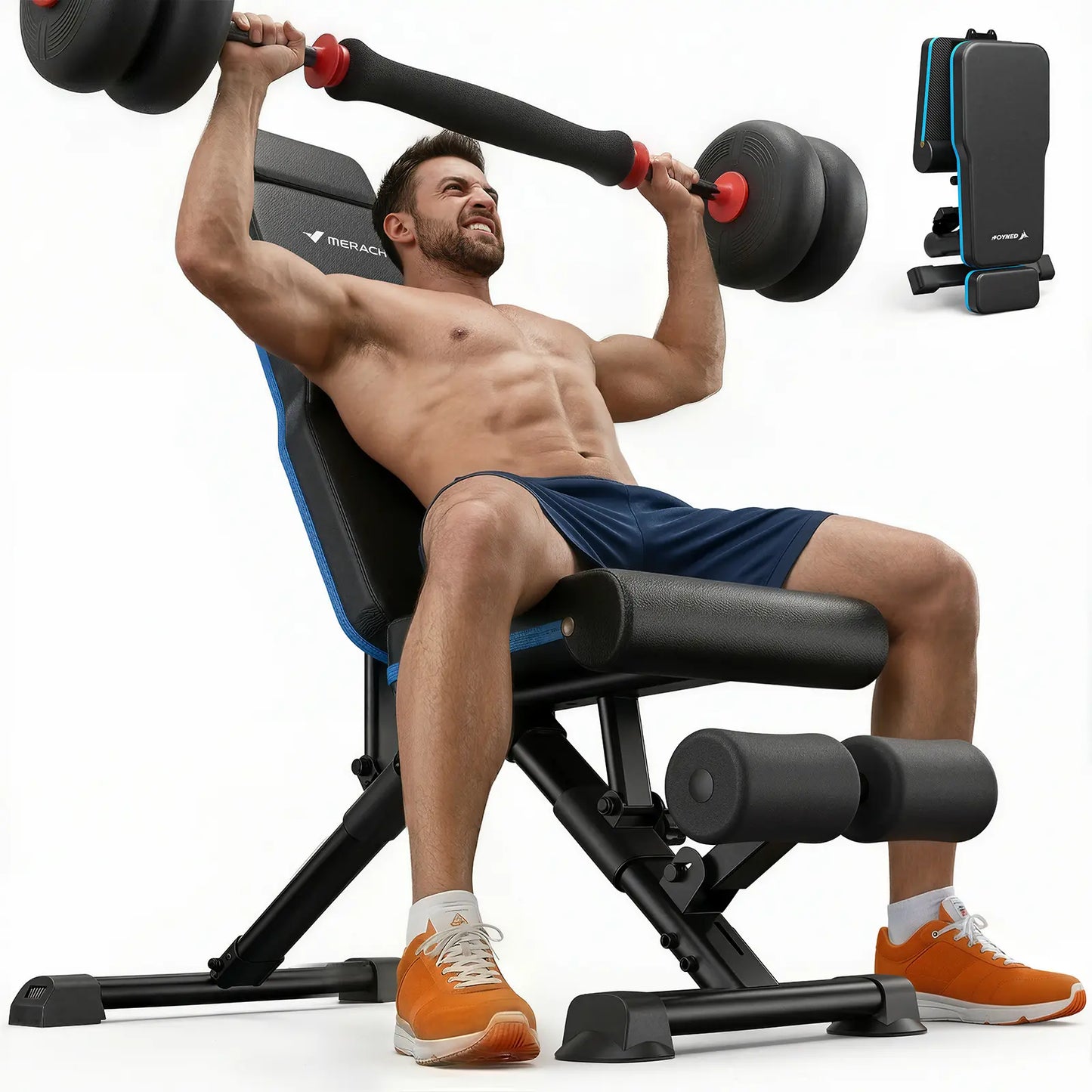 Merach Weight Bench, Foldable Weight Benches for Home Gym with 990 LBS, Adjustable Weight Bench with 72 Training Angles, Incline Bench Press for Full Body Backtoschool