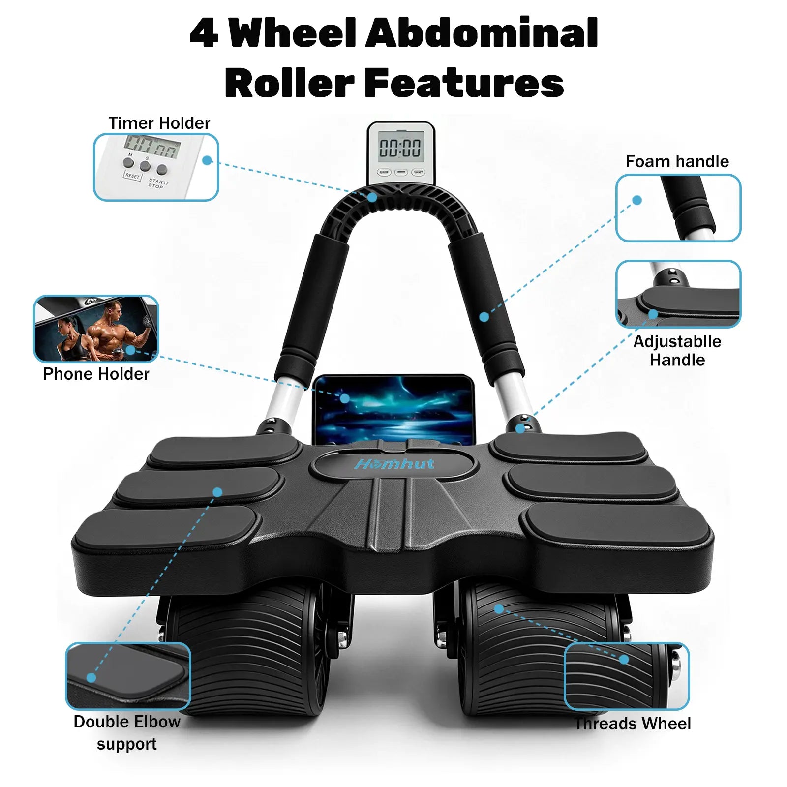 Automatic Rebound Ab Workout Equipment - New Ab Roller Wheel with Timer & Knee Mat, Elbow Support for Women Men Core Training