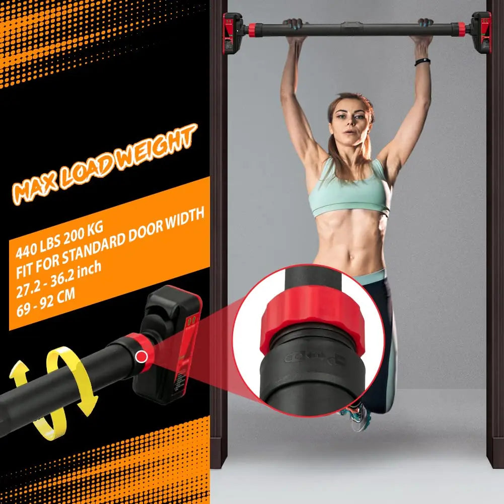 Pull up Bar for Doorway with Level Meter & Anti-Slip Design - Adjustable No Screws Chin up Bar for Home Gym, 440 LBS Max Load, for Strength Training