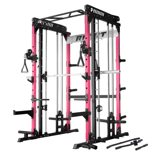 RITFIT Pink M1 Pro/2.0 Multifunctional Smith Machine - at Home Gym Equipment with Cable Crossover System, Squat Rack, Adjustable Strength Training Gear, Home Exercise Station, Home Exercise Equipment