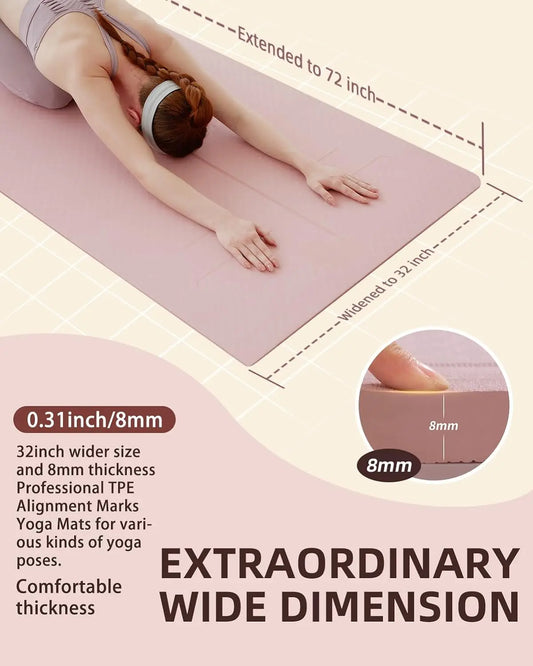 Hello Life - Premium Tottoy Yoga Mat Extra Wide Non-Slip TPE Mat for Exercise Fitness 72"X32"X1/3" for Women & Men