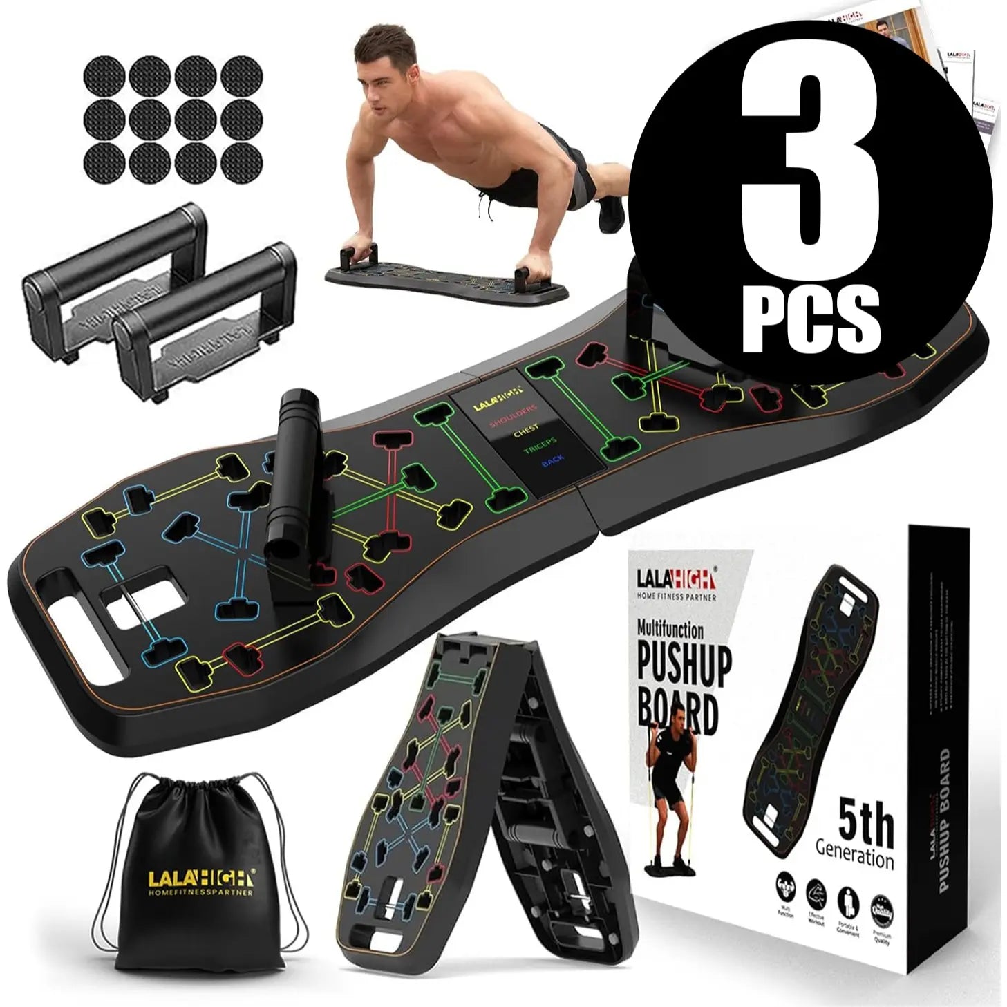 LALAHIGH Portable Home Gym System: Push-Up Board, Strengthen Abs, Create Broad Shoulders, Build Strength, Ideal for Men'S Fitness Needs