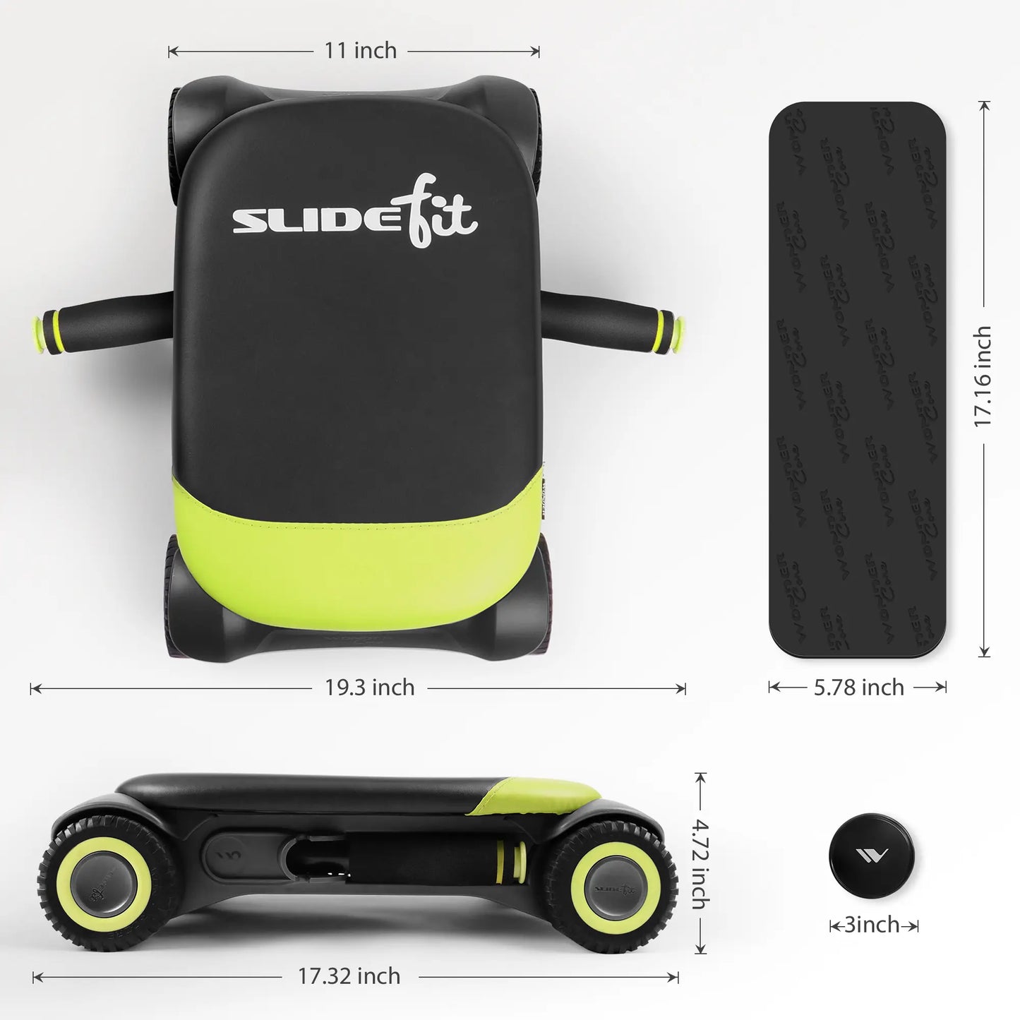 Wonder Core Four-Wheel Ab Roller with Elbow Support and Automatic Rebound for Strong Abdominal Muscles - Adjustable Size