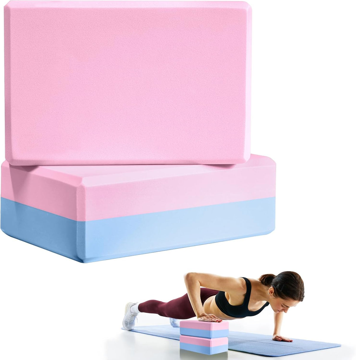 2 Pcs Yoga Blocks, 9X6X3 Inch Foam Blocks for Pilates