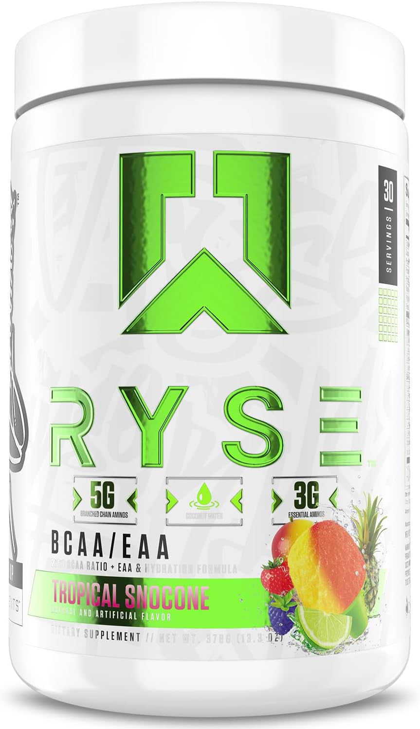 RYSE BCAA EAA Powder - Strawberry Pineapple - 5G Branched Chain Amino Acids, 3G Essential Aminos, Sugar-Free Electrolytes for Pre & Post Workout Muscle Recovery, Hydration and Strength - 30 Servings