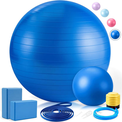 6-In-1 Yoga Balls and Yoga Block Set with Strap Foot Pump, Exercise Pregnancy Balls for Birthing, Pilates Kit Fitness Physical Therapy Home Gym Workout Equipment