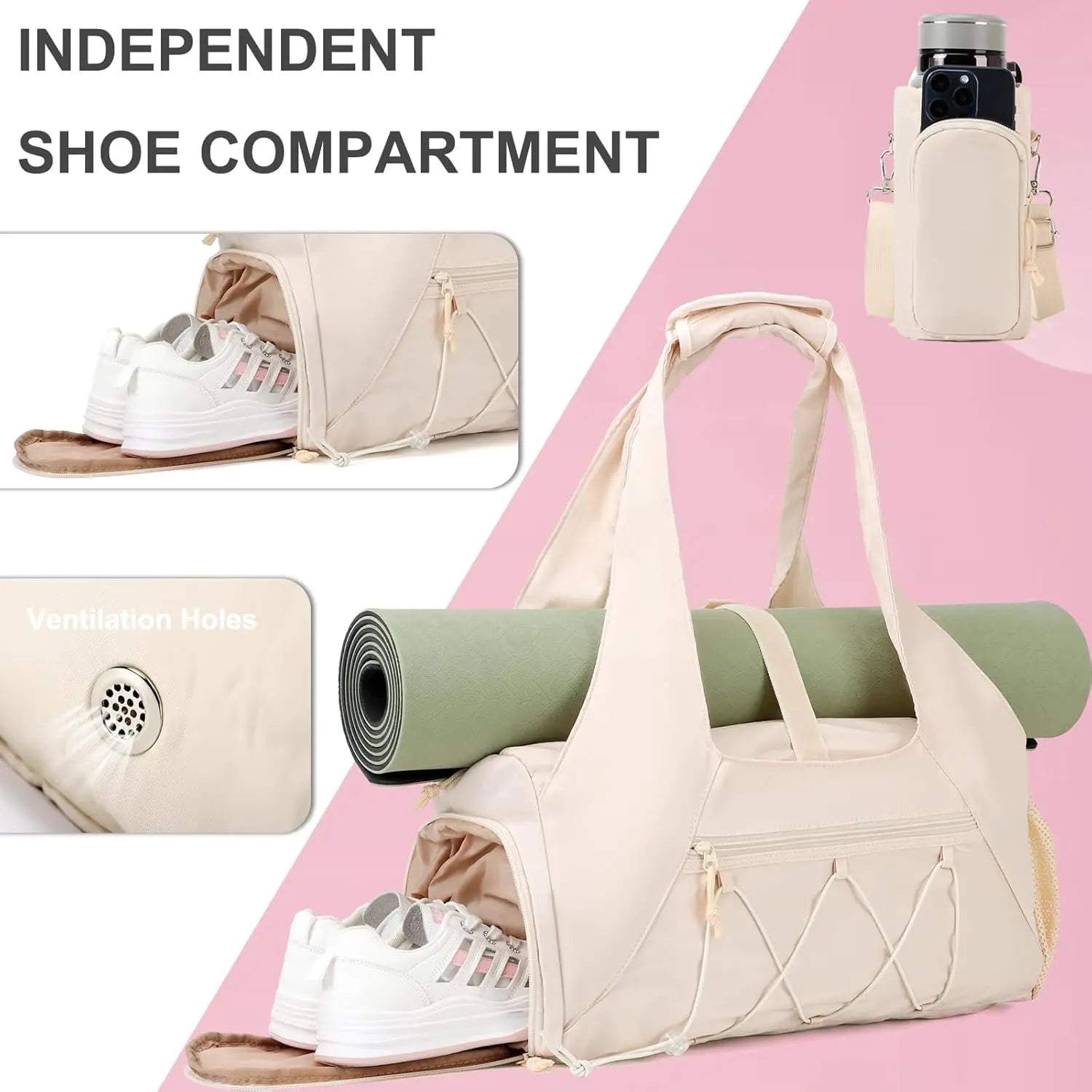 Yoga Mat Bag with Shoe Compartment & Wet Pocket, 1 Count Sport Yoga Gym Bag with Yoga Strap, Carryall Yoga Tote Bag Exercise Mat