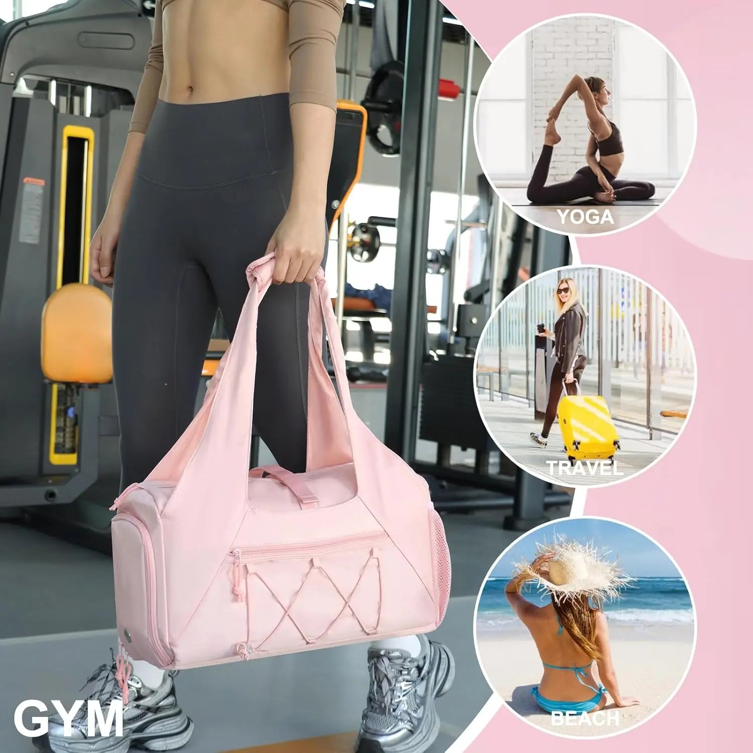 Yoga Mat Bag with Shoe Compartment & Wet Pocket, Sport Yoga Gym Bag with Yoga Strap, Travel Essentials Carryall Yoga Tote Bag, Exercise Mat, Fitness Accessories