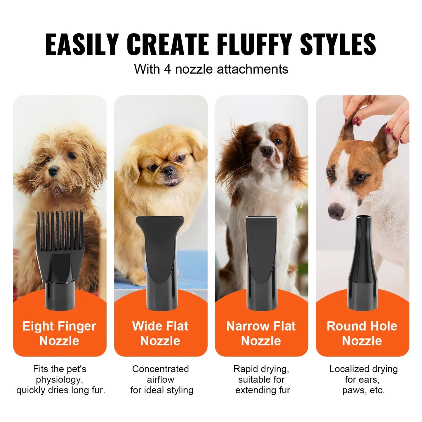 【Fathersdaygift】Vevor Dog Dryer2000W/2.7Hp Dog Blow Dryerpet Grooming Dryer with Adjustable Speed and Temperature Controlpet Hair Dryer with 4 Nozzles and Extendable Hoseblack