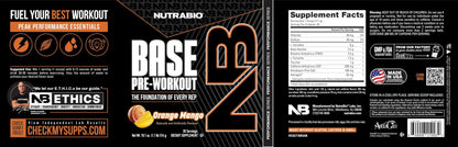 Base Pre-Workout Powder- 200Mg Caffeine- Endurance, Pump, Clean Pre-Workout -30 Servings - Orange Mango