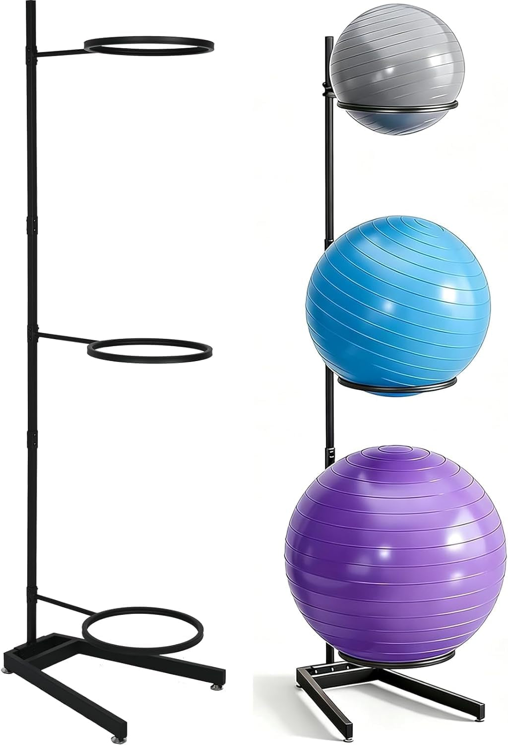 3 Tier Yoga Ball Holder Exercise Ball Stand | Vertical Stability Ball Rack Storage Tower Yoga Accessories Stand Workout Equipment for Home & Commercial Gym Organizer