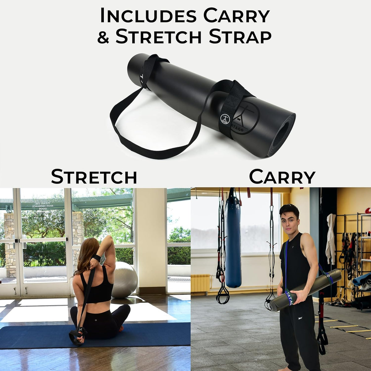 Hot Yoga Mat Non Slip-Professional Grade Natural Rubber Yoga Mat, Pliates Mat, Stretching Mat or Exercise Mats for Home Workout. Nonslip for Hot and Sweaty Classes. Includes Yoga Strap for Carrying and Stretching Too.