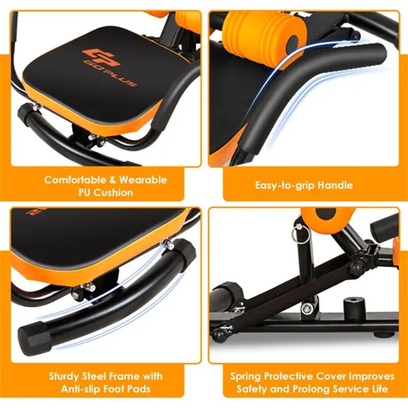 Rockraf Adjustable Ab Twister Trainer - Heavy-Duty Steel Frame, Comfort Foam Cushion, 3 Height Levels for Core Strength & Muscle Training, Ideal for Home & Gym Use, Orange