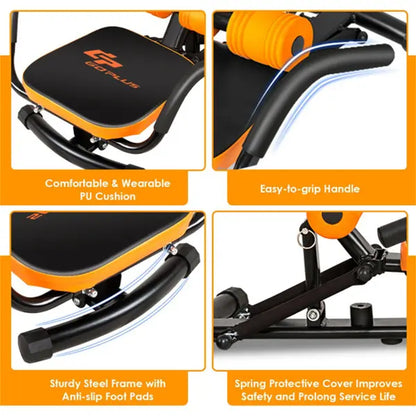 Rockraf Adjustable Ab Twister Trainer - Heavy-Duty Steel Frame, Comfort Foam Cushion, 3 Height Levels for Core Strength & Muscle Training, Ideal for Home & Gym Use, Orange