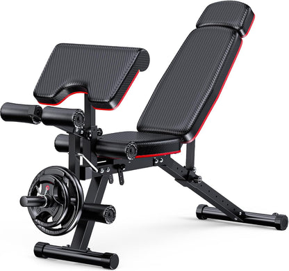 Workout Bench, Adjustable Weight Bench with Leg Extension and Leg Curl, Extended Headrest, 900LBS Preacher Curl Bench Incline Decline Flat Workout Bench for Home Gym Full Body Exercise