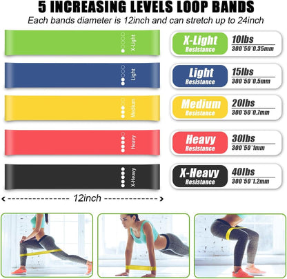 23 Pack Resistance Bands Set Workout Bands, 5 Stackable Exercise Bands
