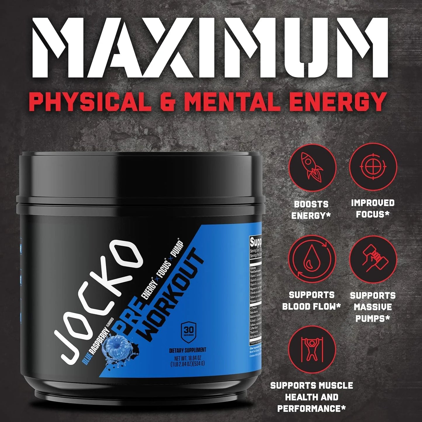 Ultimate Pre Workout Powder - Pre-Workout Energy Powder Drink (Blue Raspberry)