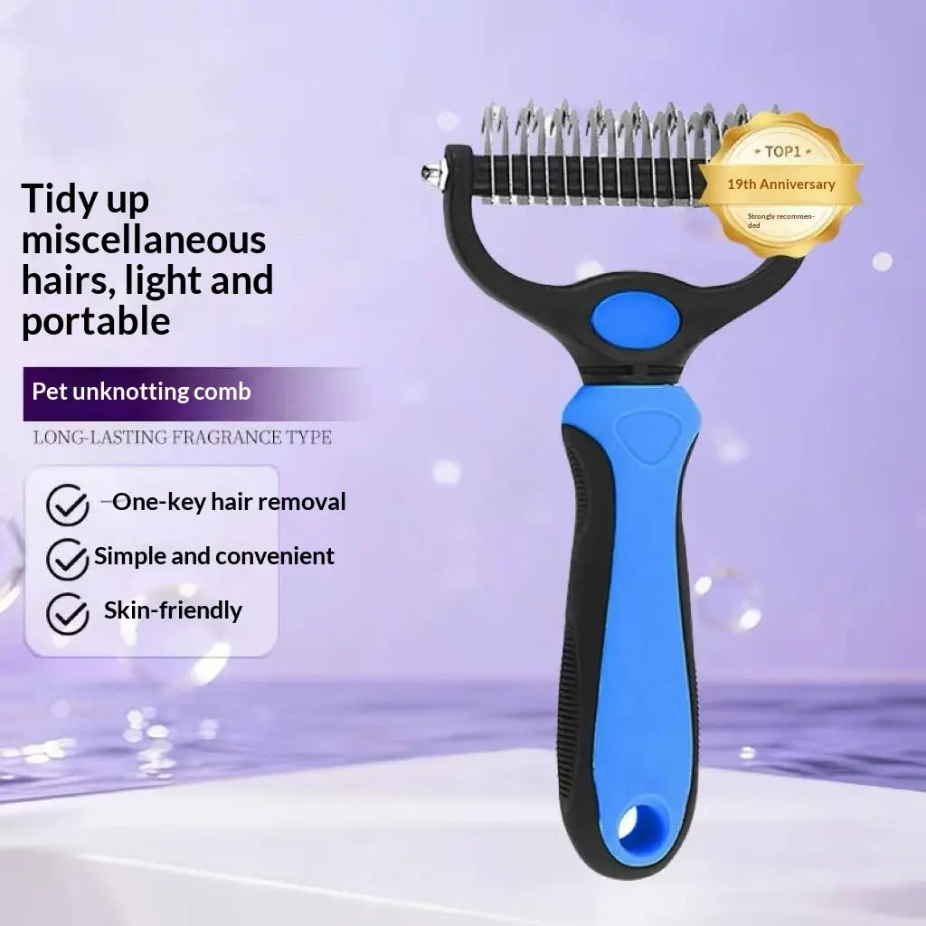 Pain-Free Dematting Undercoat Rake for Long-Haired Dogs & Cats, Dual Shedding Brushes with Double-Sided Design, Deshedding Grooming Tool for Tangles & Fur Removal, Reduces Loose Hair & Mats Easily