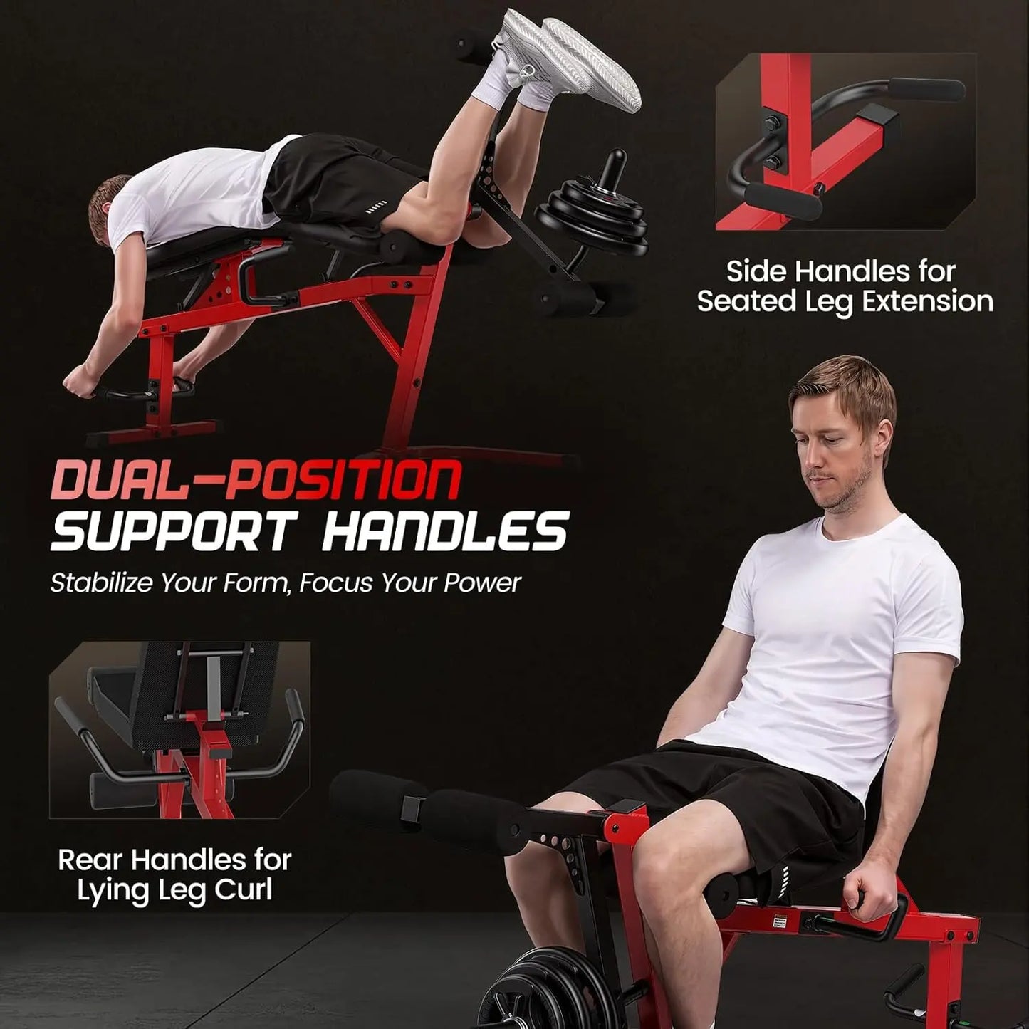 ANCHEER Plate-Loaded Leg Extension & Curl Machine - Adjustable 880LB Capacity Lower Body Strength Trainer, Leg Extension Machine, at Home Gym Equipment for Quads, Hamstrings, Glutes, Summerwins, Workout Equipment, Leg Curl Machine