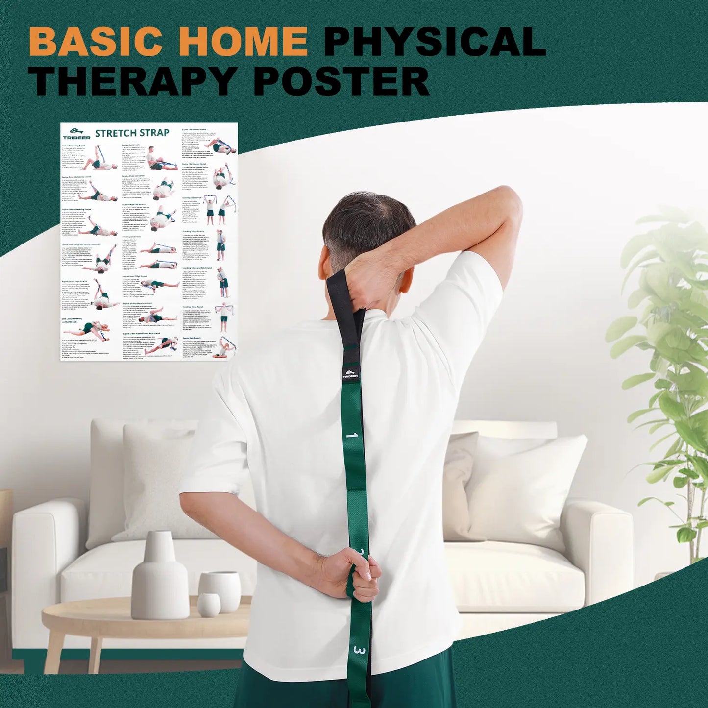 Trideer Stretching Strap for Physical Therapy, Non-Elastic Yoga Strap with 10 Loops, Durable Nylon Stretch Bands for Rehabilitation, Exercise, Pilates, Leg Stretcher with Training Manual and Poster
