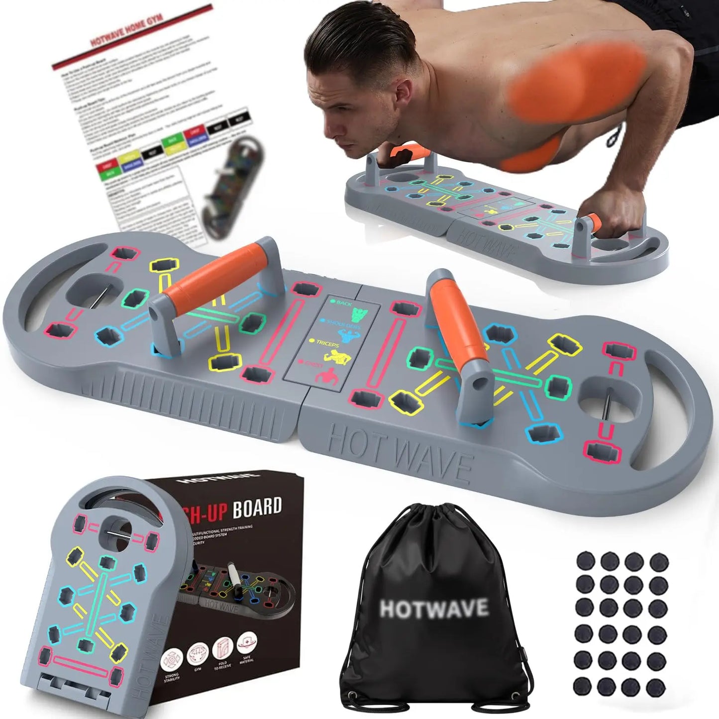 HOTWAVE Push up Board Fitness,Professional Strength Training Equipment for Chest, Shoulders, Back & Triceps, Portable Workout Station with Non-Slip Handles Home Exercise Machine Arm Exerciser Push up Stand Push up Bars