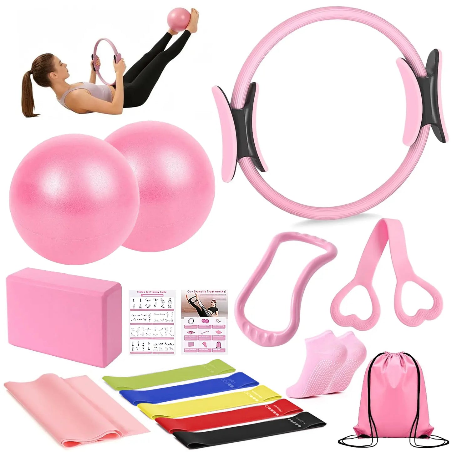 Women'S Pilates Ring Set - Equipment, at Gym Equipment, Pilates for Beginners Kit with Yoga Ball & Resistance Bands for Core Strength, Full Body Toning TPE Non-Slip Floor