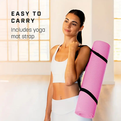Extra Thick 0.8Cm/0.32In High-Density Tear-Resistant Exercise Yoga Mat with Carry Strap, Non-Slip Fitness and Sports Mat for Home Gym Pilates and Yoga Arm Landing Solar Eclipse Pink Products Yoga Equipment