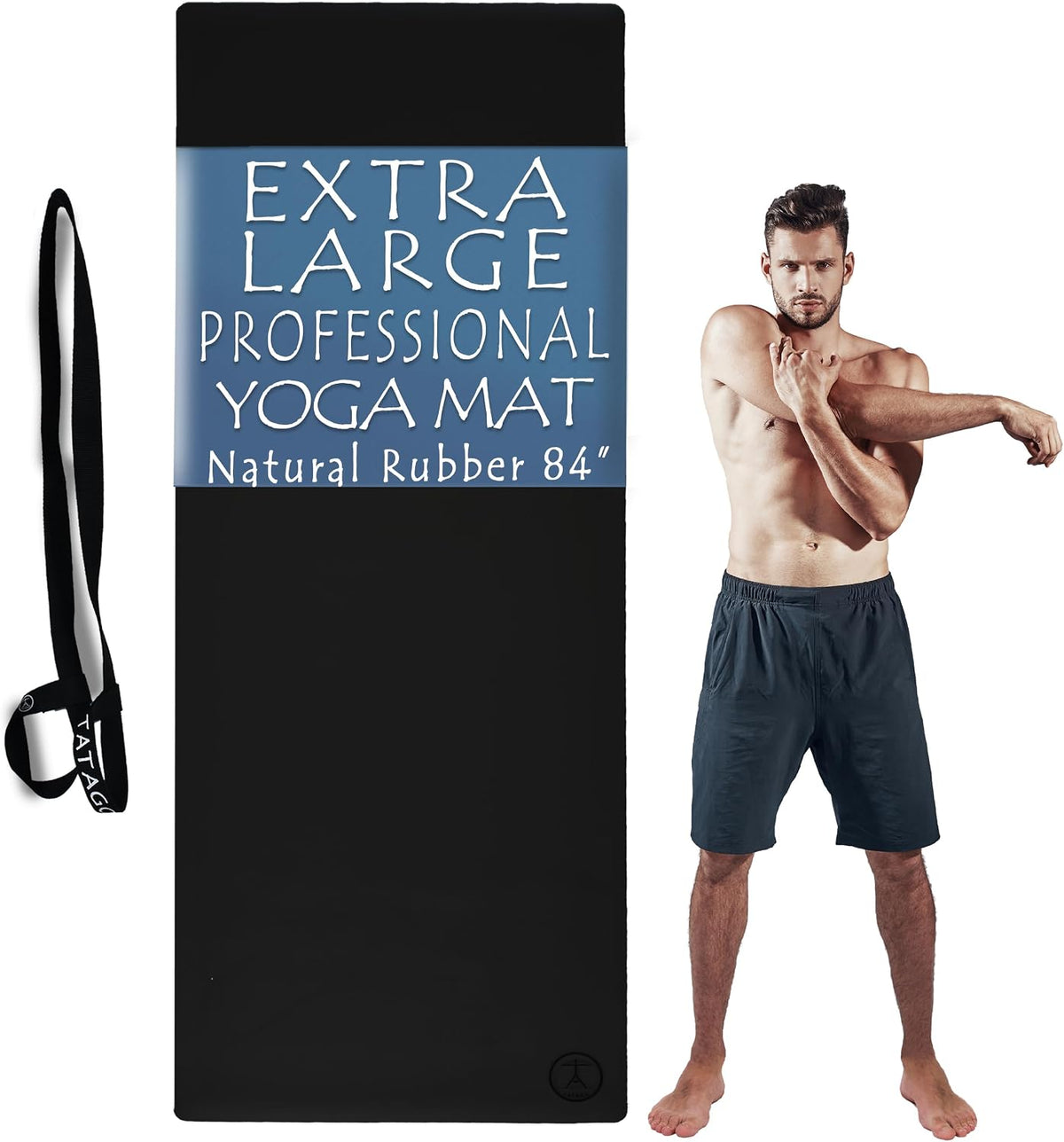 Hot Yoga Mat Non Slip-Professional Grade Natural Rubber Yoga Mat, Pliates Mat, Stretching Mat or Exercise Mats for Home Workout. Nonslip for Hot and Sweaty Classes. Includes Yoga Strap for Carrying and Stretching Too.