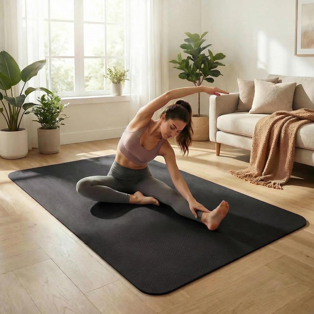 Large Yoga Mat 6'X 4'（72”X 48”）—1/4" &1/3" Extra Wide Exercise Mat 183Cm X 122Cm Large Exercise Mat Big Home Yoga Mat Pilates Mat,Non Slip,Thick,Tpe Workout Mat,For Women & Men, Yoga, Pilates, Gym and Floor Workouts Pilates