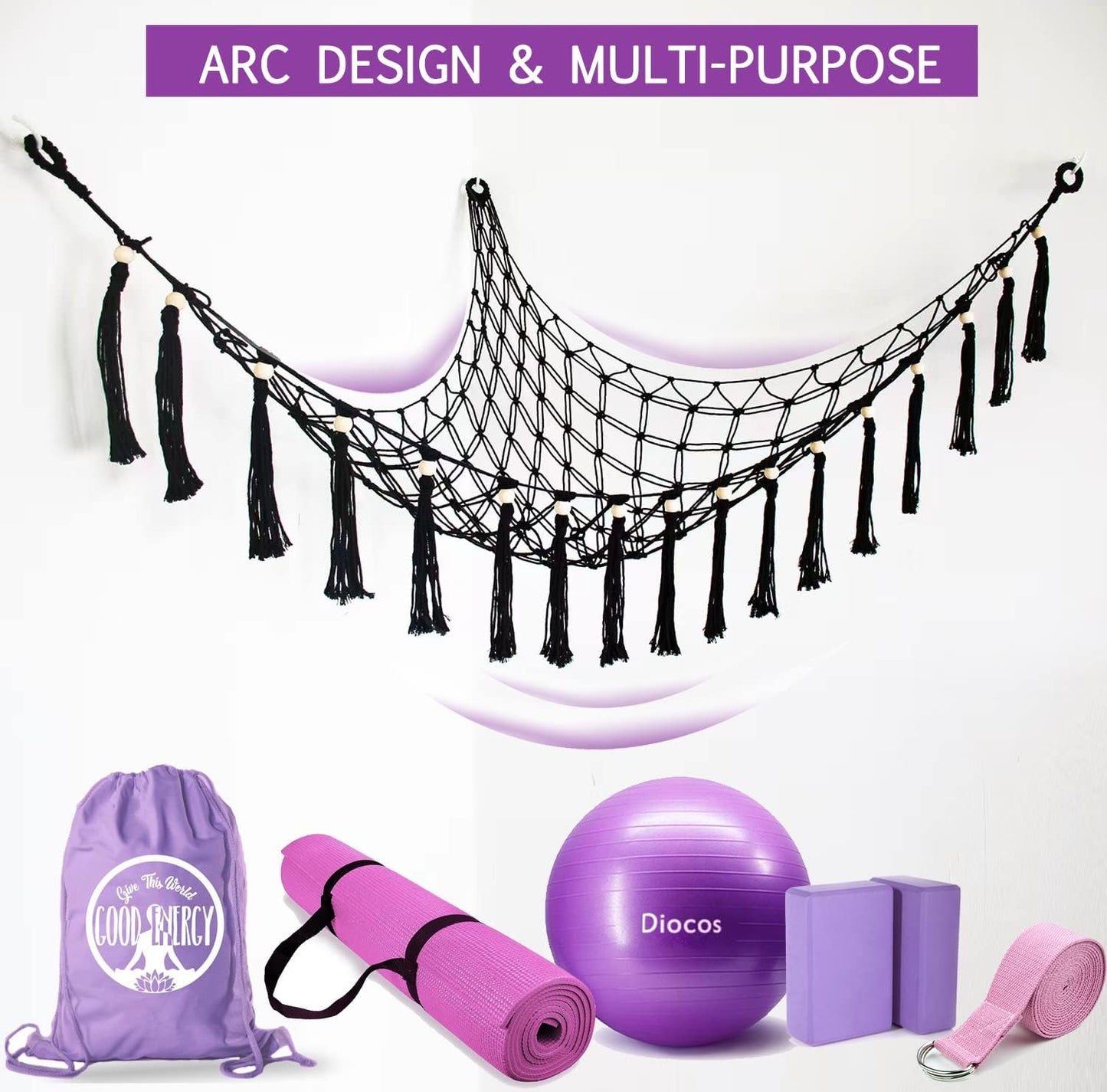 Exercise Ball Holder Yoga Ball Rack Corner Hanging Storage Net or Hammock for Fitness Ball Balance Ball Organizer Pregnancy Stability Ball Swiss Balance Ball for Yoga Studio and Gym