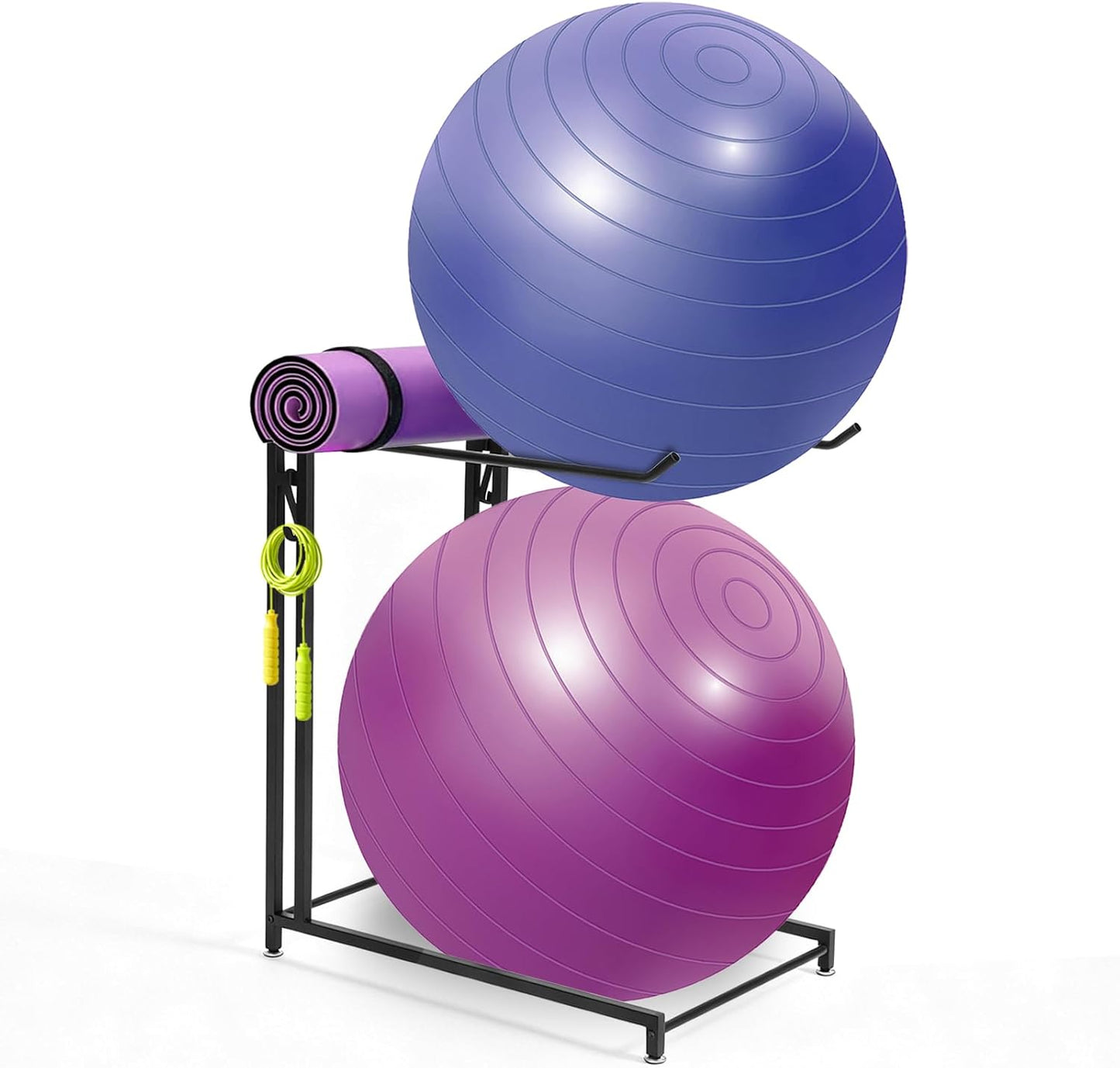 Exercise Ball Holder Stability Ball Rack with Hooks Space-Saving Medicine Ball Rack Garage Stability Ball Organizer Stand Home Gym Organizer and Storage Rack for Resistance Bands and Equipment