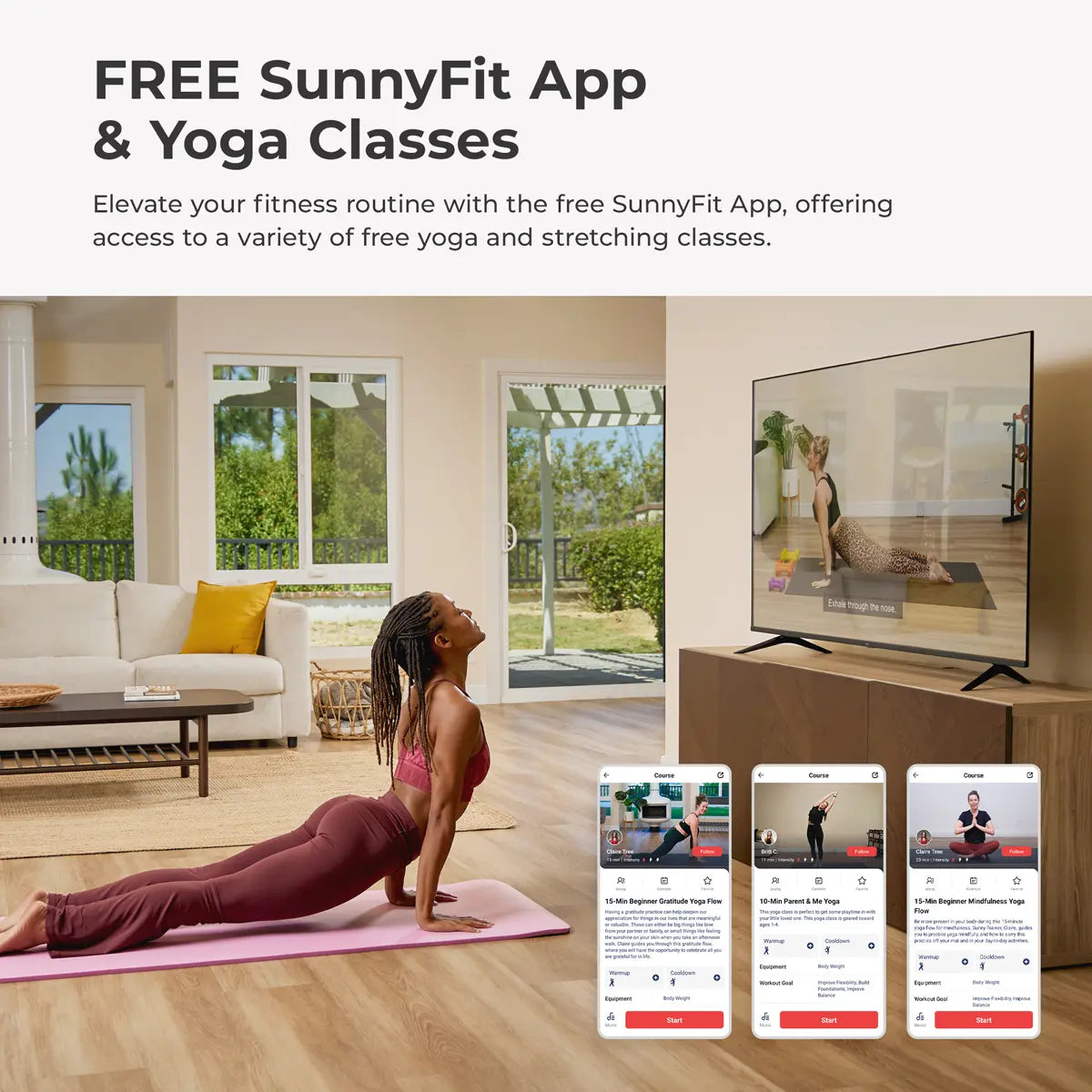 SUNNY 0.5" Thick Yoga Mat Home Gym Workout Fitness 74" X 24" Lightweight Portable Roll up Exercise Mat Non-Slip Textured Cushion Durable Tear Resistant Sweat and Water Resistant for Yoga Pilates Stretching Meditation Indoor and Outdoor Use